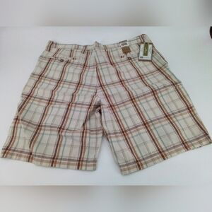 Nwt DOCKERS Washed Khaki Men's Y2K Plaid Cream, Browns, And Teal Shorts - SZ 42